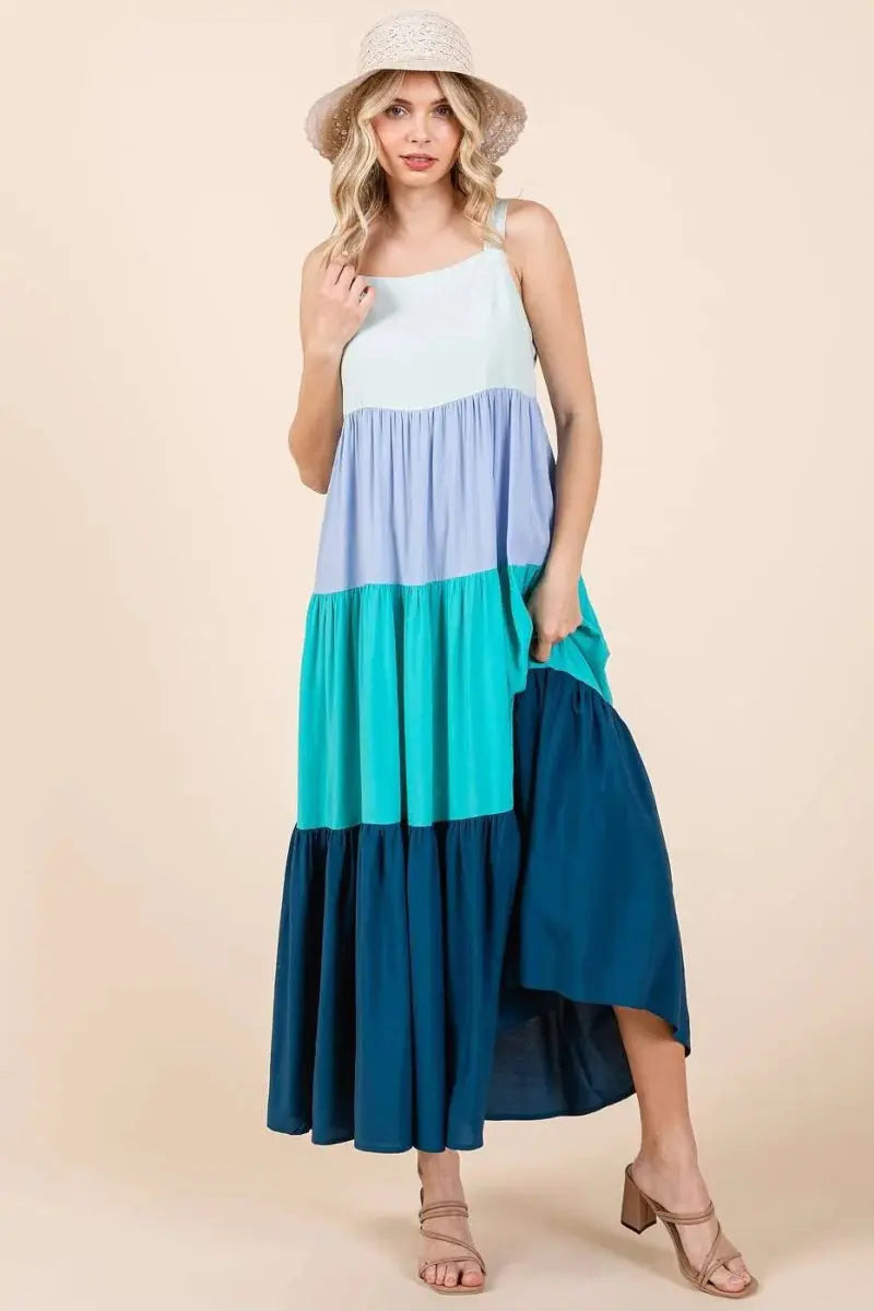 Mittoshop Color Block Tiered Pull-On Maxi Dress for Women - Love Salve